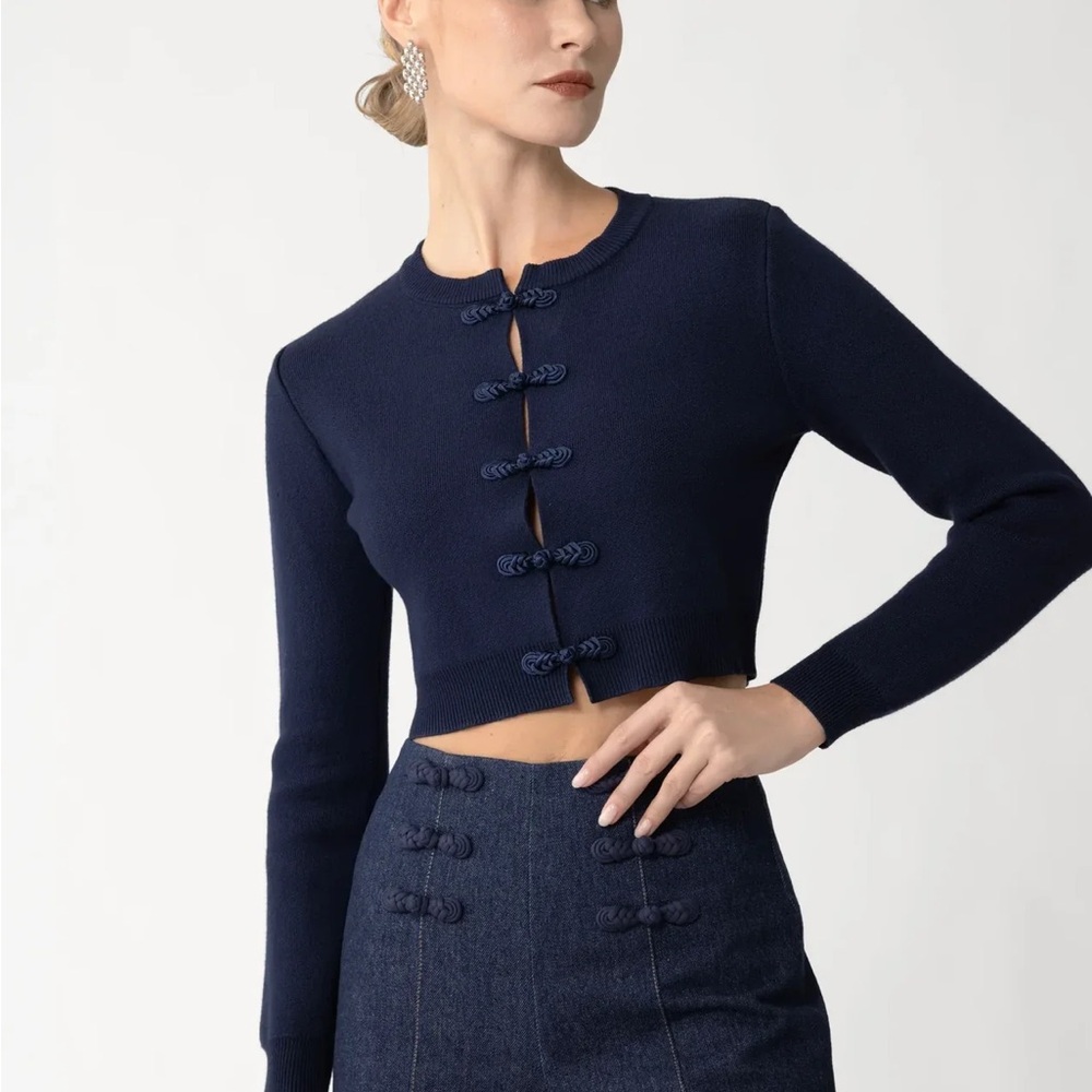 SAU LEE Cropped SEMI Cardigan with Knot Details L